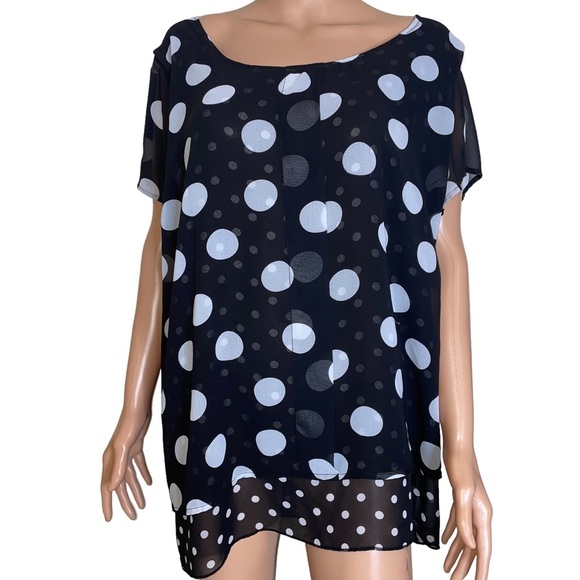 Lane Bryant double polka dot black/white lightweight flowy top plus size 18/20 - Picture 1 of 6